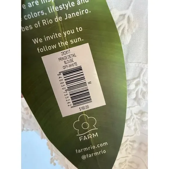 NWT FARM Rio Ivory off White Embroidered Fringe Short Sleeve Size M - Picture 8 of 9